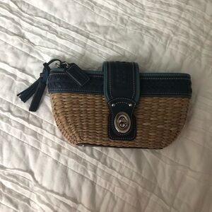 Coach wicker and leather clutch